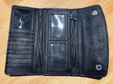 Angie Turquoise/White Saddle Black Tooled Trifold Wallet