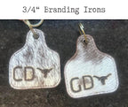 Cattle Tag Shape Cowhide Keychain W/- Initials