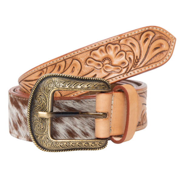Cowhide & Tooled Leather Belt