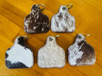 Cattle Tag Shape Cowhide Keychain W/- Initials