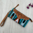 Leah - Tooled Turquoise Saddle Blanket Clutch