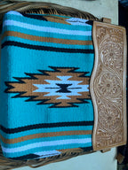 Anita - Tooled Leather Turquoise Saddle Blanket Crossbody Bag