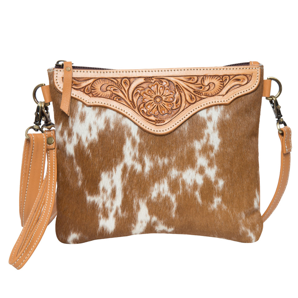 Kalvin - Tooled Leather Hairon Clutch/ Crossbody bag