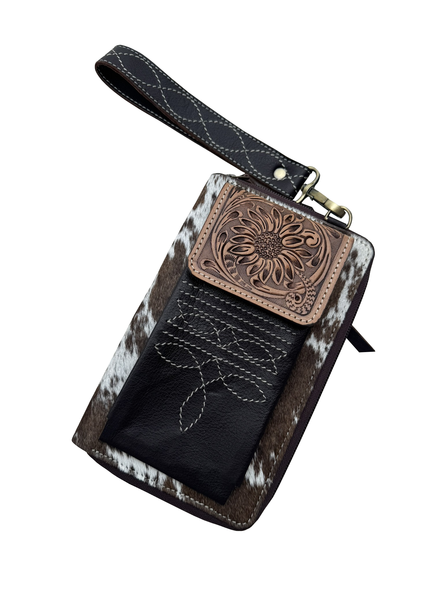 Tooled Leather Cowhide Boot Stitch Clutch Wallet