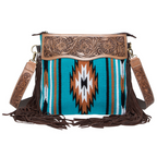 Anita - Tooled Leather Turquoise Saddle Blanket Crossbody Bag
