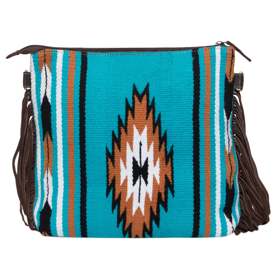 Anita - Tooled Leather Turquoise Saddle Blanket Crossbody Bag