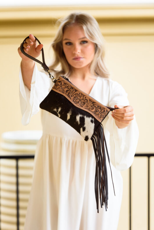 Salvador Tooled Leather Clutch W/- Tassel